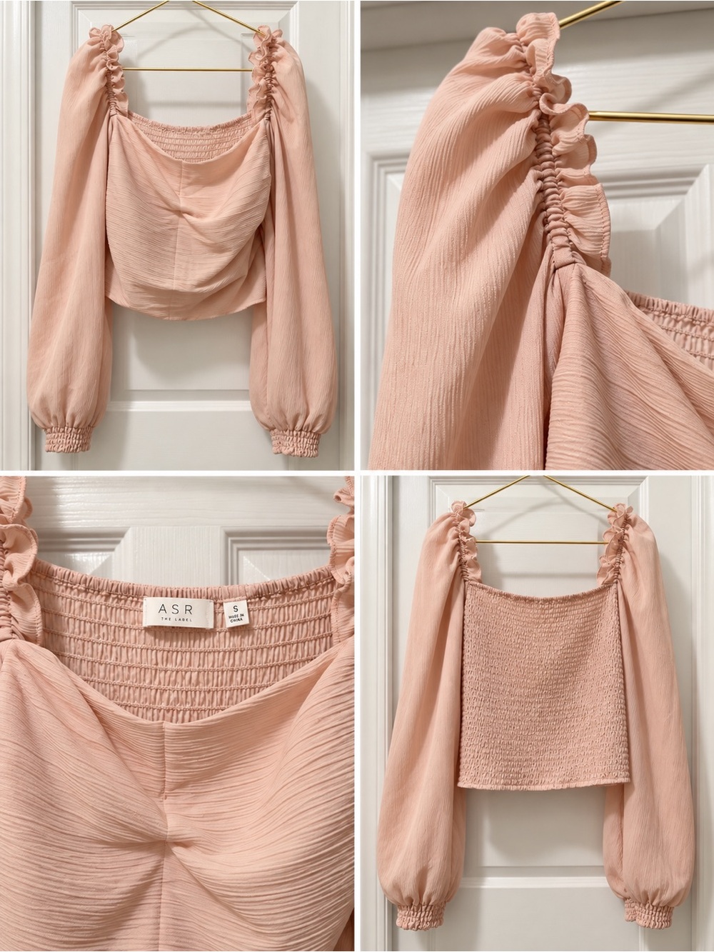 Astr Pink Puff-Sleeve Ruched Crop Blouse